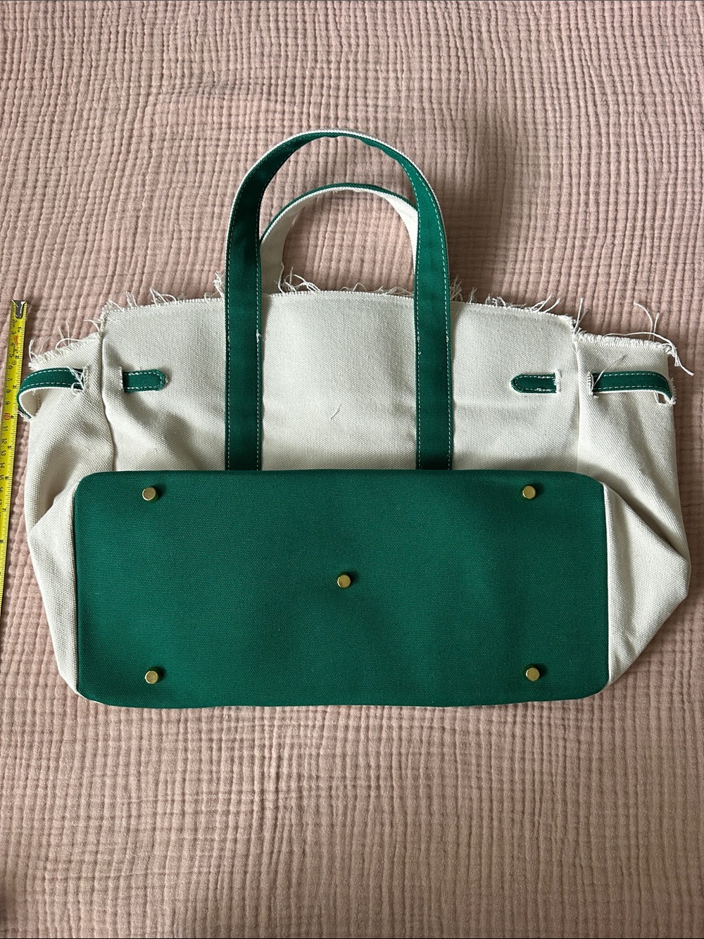 Canvas Tote Bag with Green Trim and Gold Hardware Boatkin - Picture 3 of 4